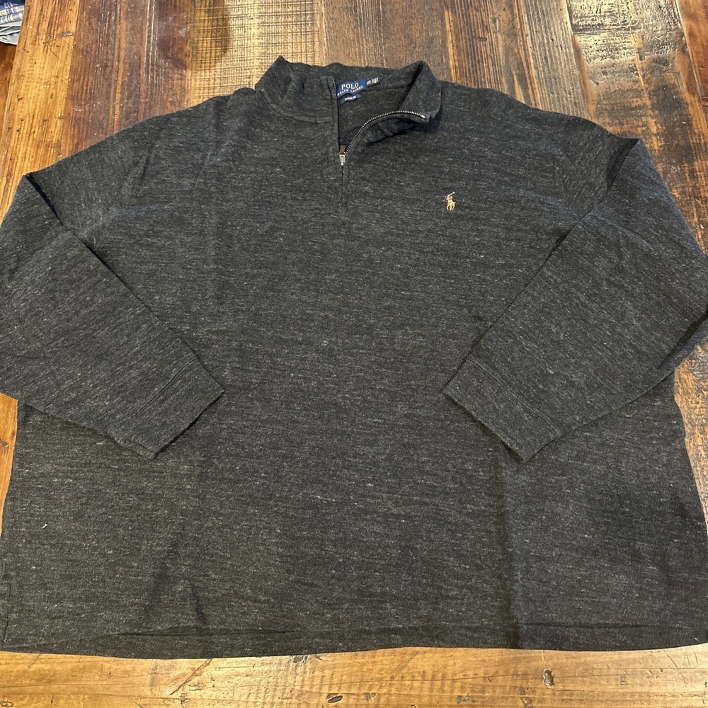 Polo Ralph Lauren Sweater Mens 4XB 1/4 Zip Pony Estate Rib Heather Black